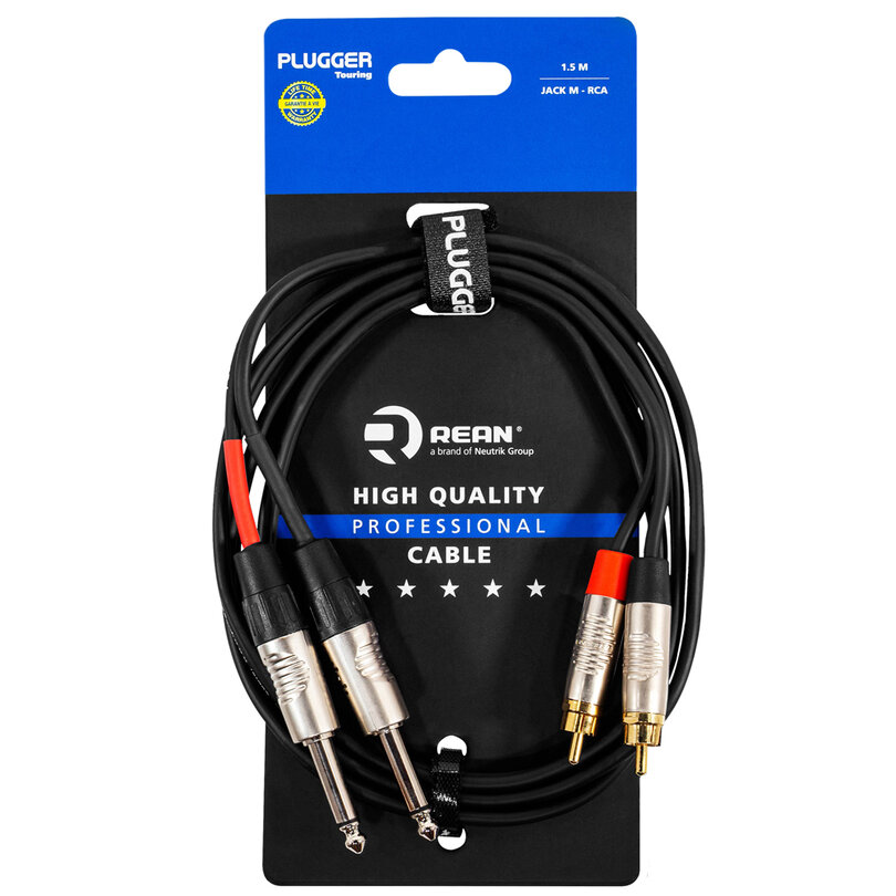 Plugger Dual mono jumper cable male monojack maleRCA 1.5m PLUCABBJMMRM01M50TOU - 1
