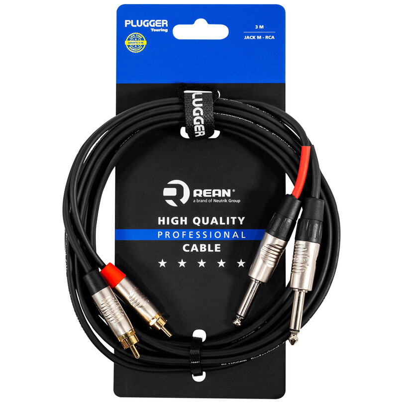 Plugger Dual mono jumper cable male monojack maleRCA 3m PLUCABBJMMRM03M00TOU - 1