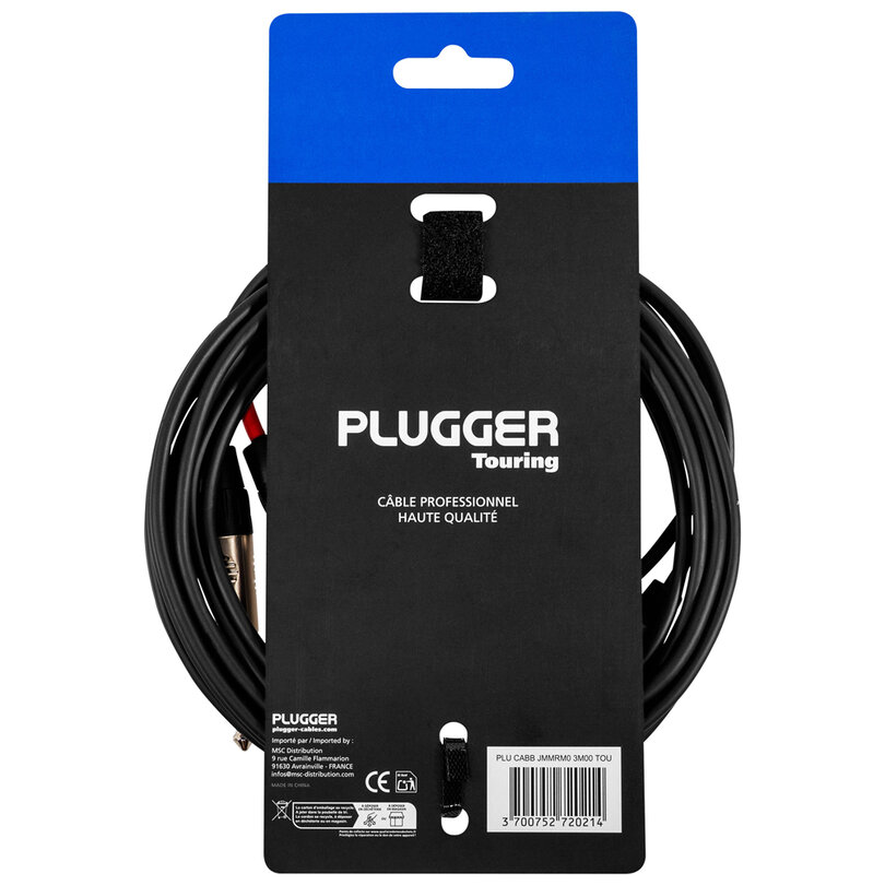 Plugger Dual mono jumper cable male monojack maleRCA 3m PLUCABBJMMRM03M00TOU - 2